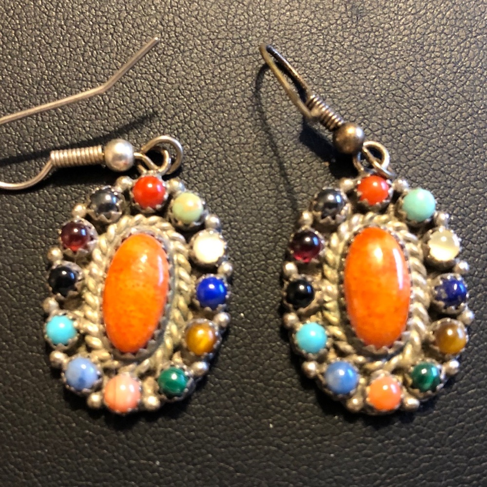 Carnelian and semi-precious earrings